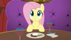 Size: 4999x2812 | Tagged: safe, artist:sollace, derpibooru import, fluttershy, pegasus, pony, viva las pegasus, alcohol, bronybait, cute, date, derpibooru exclusive, dinner, eating, hooves on the table, image, las pegasus, looking at you, offscreen character, png, pov, restaurant, show accurate, smiling, vector, wine