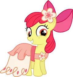 Size: 3559x3738 | Tagged: safe, artist:illumnious, derpibooru import, apple bloom, earth pony, pony, clothes, dress, female, filly, foal, gala dress, grin, image, looking sideways, png, smiling, solo, vector