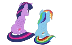 Size: 1280x800 | Tagged: safe, artist:benpictures1, derpibooru import, rainbow dash, twilight sparkle, twilight sparkle (alicorn), alicorn, pegasus, pony, rainbow roadtrip, cute, dashabetes, duo, duo female, female, image, inkscape, looking at something, mare, png, simple background, sitting, transparent background, twiabetes, vector