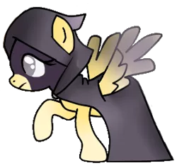 Size: 279x265 | Tagged: safe, artist:manglethemangledtoy, derpibooru import, edit, editor:pagiepoppie12345, fluttershy, pegasus, pony, cloak, clothes, female, frown, gray eyes, image, mare, png, raised hoof, scared, simple background, spread wings, transparent background, wings
