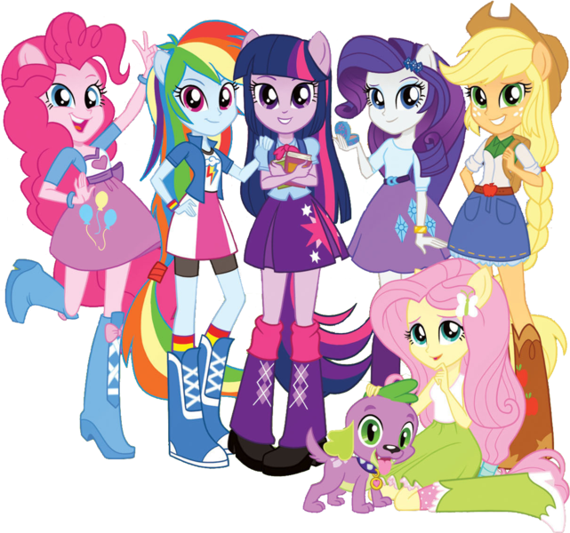Size: 1213x1136 | Tagged: safe, artist:pascalmulokozi2, derpibooru import, edit, edited screencap, official, screencap, applejack, fluttershy, pinkie pie, rainbow dash, rarity, sci-twi, spike, twilight sparkle, anthro, dog, equestria girls, background removed, belt, book, boots, clothes, cowboy boots, cowboy hat, hat, high heel boots, humane five, humane six, image, looking at you, png, ponied up, shirt, shoes, simple background, skirt, socks, spike the dog, transparent background, vest