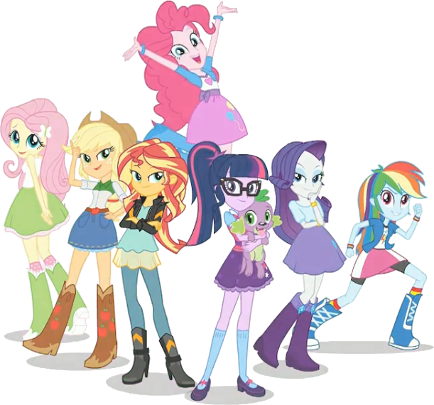 Size: 611x570 | Tagged: safe, artist:pascalmulokozi2, derpibooru import, edit, edited screencap, screencap, applejack, fluttershy, pinkie pie, rainbow dash, rarity, sci-twi, spike, spike the regular dog, sunset shimmer, twilight sparkle, dog, equestria girls, spoiler:eqg specials, background removed, belt, boots, clothes, cowboy boots, high heel boots, humane five, humane seven, humane six, image, jacket, jeans, leather jacket, pants, png, shirt, shoes, simple background, skirt, socks, transparent background, vest