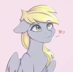 Size: 1059x1047 | Tagged: safe, artist:tanatos, derpibooru import, derpy hooves, pegasus, pony, bust, cheek fluff, cute, eyebrows, eyebrows visible through hair, female, floating heart, floppy ears, heart, image, mare, pink background, png, simple background, sketch, solo