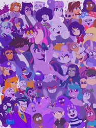 Size: 1500x2000 | Tagged: safe, artist:_spacefatcat_, derpibooru import, izzy moonbow, twilight sparkle, twilight sparkle (alicorn), alicorn, ditto, gengar, unicorn, adventure time, alice in wonderland, among us, anime, batman the animated series, blaze the cat, cookie run, crossover, cuphead, daphne blake, dc comics, deltarune, encanto, five nights at freddy's, food, g5, gravity falls, happy tree friends, image, jpeg, kirby (series), lego, pacifica northwest, pie, pokémon, purple guy, raven (dc comics), sailor moon, scooby doo, smiling friends, sofia the first, sonic the hedgehog (series), south park, super mario bros., teen titans, teletubbies, the backyardigans, the joker, the muppets, the owl house, toriel, undertale, waluigi