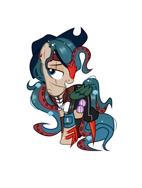 Size: 3452x4575 | Tagged: safe, artist:cindystarlight, artist:idkhesoff, derpibooru import, oc, oc:scurvy star, unofficial characters only, crab, pegasus, pony, starfish, amputee, anchor, bandana, barnacles, base used, bedroom eyes, belt, boots, chains, clothes, ear piercing, earring, eye scar, eyepatch, eyeshadow, female, gills, grin, hat, image, jewelry, lip piercing, makeup, mare, necklace, nose piercing, pants, peg leg, piercing, pirate, pirate hat, png, prosthetic leg, prosthetic limb, prosthetics, scar, seashell, shirt, shoes, simple background, smiling, solo, sword, tentacle hair, tentacles, transparent background, vest, wall of tags, weapon