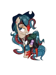 Size: 3452x4575 | Tagged: safe, artist:cindystarlight, artist:idkhesoff, derpibooru import, oc, oc:scurvy star, unofficial characters only, crab, pegasus, pony, starfish, amputee, anchor, bandana, barnacles, base used, bedroom eyes, belt, boots, chains, clothes, ear piercing, earring, eye scar, eyepatch, eyeshadow, female, gills, grin, hat, image, jewelry, lip piercing, makeup, mare, necklace, nose piercing, pants, peg leg, piercing, pirate, pirate hat, png, prosthetic leg, prosthetic limb, prosthetics, scar, seashell, shirt, shoes, simple background, smiling, solo, sword, tentacle hair, tentacles, transparent background, vest, wall of tags, weapon