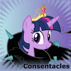Size: 787x787 | Tagged: safe, artist:saby, derpibooru import, pony, derpibooru, princess twilight sparkle (episode), .svg available, consentacles, derpibooru exclusive, female, image, looking at you, meta, png, restrained, smiling, solo, spoilered image joke, tentacle porn, tentacles, vector