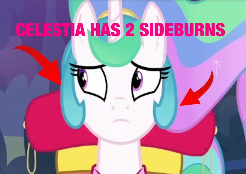 Size: 2048x1449 | Tagged: safe, derpibooru import, edit, edited screencap, screencap, princess celestia, alicorn, pony, between dark and dawn, season 9, spoiler:s09, alternate hairstyle, bags, ears, female, flowing mane, image, jpeg, mare, sideburns, tail