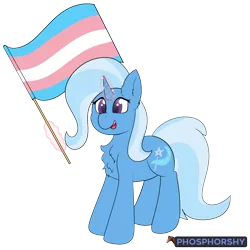 Size: 3000x3000 | Tagged: safe, artist:phosphorshy, derpibooru import, trixie, pony, unicorn, chest fluff, ear fluff, female, flag, high res, image, magic, mare, open mouth, open smile, png, pride, pride flag, signature, simple background, smiling, solo, trans trixie, transgender, transgender pride flag, transparent background