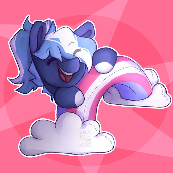 Size: 1280x1280 | Tagged: safe, artist:gothalite, derpibooru import, oc, unofficial characters only, earth pony, pony, abstract background, cloud, colored hooves, commission, earth pony oc, eye clipping through hair, eyes closed, female, image, jpeg, mare, pride flag, smiling, solo, trans pride flag, ych result