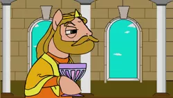 Size: 640x360 | Tagged: safe, artist:thunderpibb, derpibooru import, ponified, earth pony, pony, beard, chalice, clothes, crown, facial hair, image, jewelry, king harkinian, male, png, regalia, robe, solo, squint, the legend of zelda, zelda cdi