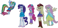 Size: 1228x597 | Tagged: safe, artist:pascalmulokozi2, derpibooru import, edit, edited screencap, screencap, applejack, fluttershy, pinkie pie, rainbow dash, rarity, equestria girls, equestria girls (movie), background removed, fall formal outfits, humane five, image, png, ponied up, simple background, transparent background