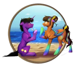 Size: 2592x2228 | Tagged: safe, artist:lunciakkk, derpibooru import, oc, oc:aaron, oc:clarsia, beach, commission, couple, image, marriage proposal, png