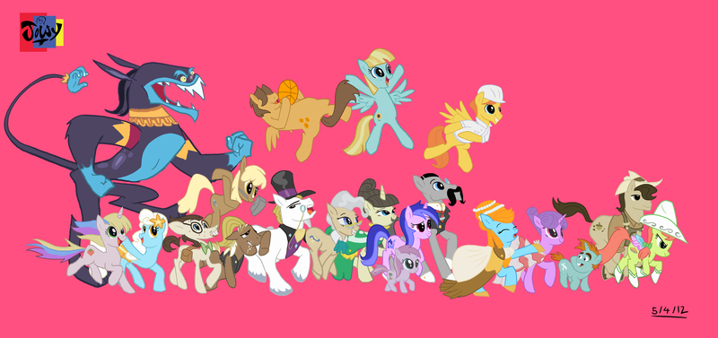 Size: 4398x2070 | Tagged: safe, artist:jowybean, derpibooru import, ahuizotl, carlotta, fine line, gizmo, helia, holly dash, hoops, maxie, mayor mare, mjölna, morton saltworthy, ol' salt, peachy sweet, persnickety, piña colada, pokey oaks, sea swirl, seafoam, serena, snips, warm front, earth pony, pegasus, pony, unicorn, apple family member, appleloosa resident, charm, colt, female, filly, foal, image, jpeg, male, mare, simple background, stallion