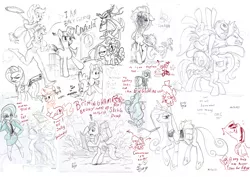 Size: 4961x3508 | Tagged: semi-grimdark, artist:jowybean, derpibooru import, applejack, derpy hooves, discord, doctor whooves, fluttershy, pinkie pie, princess cadance, rainbow dash, spike, time turner, trixie, twilight sparkle, oc, oc:beanie draw, dragon, earth pony, human, pegasus, pony, unicorn, clothes, gun, high res, human ponidox, humanized, image, jpeg, maid, self paradox, self ponidox, sketch, sketch dump, unicorn twilight, weapon