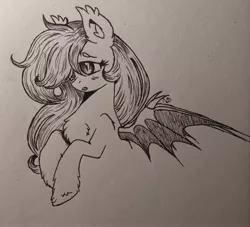 Size: 2797x2540 | Tagged: safe, artist:nightydream, derpibooru import, oc, oc:moonbite, bat pony, pony, bust, female, image, jpeg, mare, monochrome, portrait, solo, traditional art