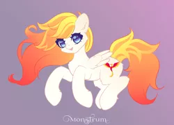 Size: 3296x2376 | Tagged: safe, artist:monstrum, derpibooru import, oc, unofficial characters only, pegasus, pony, cute, cutie mark, ear fluff, female, folded wings, full body, gradient background, gradient mane, gradient tail, high res, hooves, image, jpeg, looking at you, mare, open mouth, open smile, pegasus oc, running, signature, sketch, smiling, solo, tail, wings