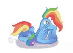 Size: 3000x2204 | Tagged: safe, artist:monstrum, derpibooru import, rainbow dash, pegasus, pony, butt, cute, cutie mark, eyes closed, female, image, jpeg, simple background, solo, solo female, tired, white background, wings