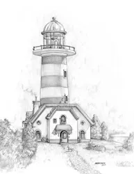 Size: 1100x1425 | Tagged: safe, artist:baron engel, derpibooru import, sunny starscout, my little pony: a new generation, building, g5, grayscale, image, jpeg, lighthouse, monochrome, no pony, pencil drawing, scenery, traditional art