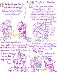 Size: 4779x6013 | Tagged: safe, artist:adorkabletwilightandfriends, derpibooru import, rarity, twilight sparkle, twilight sparkle (alicorn), alicorn, comic:adorkable twilight and friends, adorkable, adorkable twilight, cafe, comic, conversation, cup, cute, dating, dork, drink, friendship, happy, ice cube, image, laughing, magic, nerd pony, png, restaurant, sitting, slice of life, table