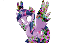 Size: 1246x750 | Tagged: safe, artist:monikaddlcgirl20, derpibooru import, twilight sparkle, twilight sparkle (alicorn), alicorn, pony, corrupted, dusk till dawn, error, female, glitch, horn, image, mare, pibby, png, simple background, smiling, spread wings, transparent background, wings