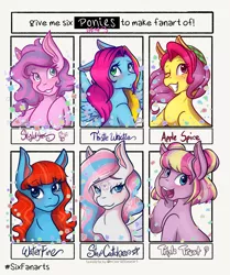 Size: 1715x2048 | Tagged: safe, artist:mscolorsplash, derpibooru import, apple spice, skywishes, star catcher, thistle whistle, triple treat, waterfire, earth pony, pegasus, pony, six fanarts, female, g3, grin, image, mare, png, smiling, wip