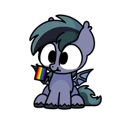 Size: 800x800 | Tagged: safe, artist:sugar morning, derpibooru import, oc, oc:scrimmy, unofficial characters only, bat pony, pony, bat pony oc, bat wings, chibi, commission, cute, flag, gay pride flag, image, male, ocbetes, png, pride, pride flag, simple background, sitting, solo, stallion, transparent background, wings, ych result