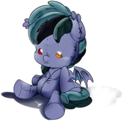 Size: 2139x2102 | Tagged: safe, artist:dormin-dim, derpibooru import, oc, oc:scrimmy, unofficial characters only, bat pony, pony, bat pony oc, bat wings, commission, heterochromia, image, male, plushie, png, simple background, solo, stallion, transparent background, wings, ych result