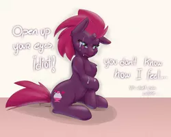 Size: 1000x798 | Tagged: safe, artist:inkypuso, derpibooru import, fizzlepop berrytwist, tempest shadow, pony, unicorn, broken horn, crying, eye scar, female, horn, image, mare, png, sad, scar, sitting, solo