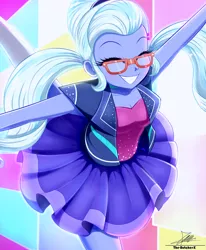 Size: 1784x2163 | Tagged: safe, artist:the-butch-x, derpibooru import, part of a set, sugarcoat, dance magic, equestria girls, spoiler:eqg specials, clothes, dress, eyes closed, female, glasses, happy, image, png, skirt, solo