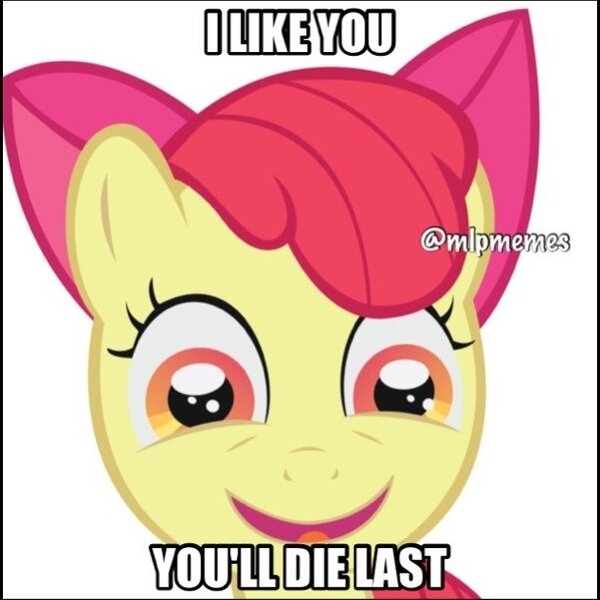 Size: 612x612 | Tagged: safe, derpibooru import, apple bloom, earth pony, pony, call of the cutie, artifact, caption, faic, female, image, image macro, impact font, jpeg, meme, simple background, solo, text, watermark, white background