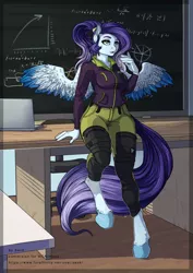 Size: 764x1080 | Tagged: safe, artist:sevk, artist:shundis, derpibooru import, oc, anthro, pegasus, classroom, clothes, commission, cute, digital art, hoodie, image, jpeg, pants, ych result