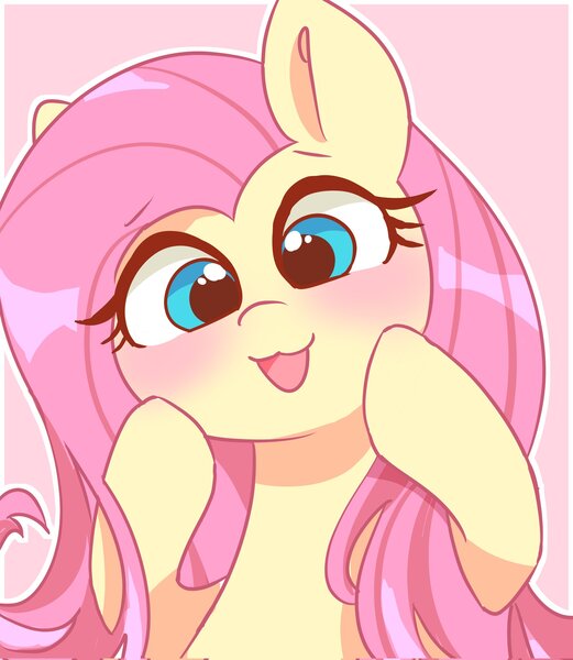 Size: 1777x2048 | Tagged: safe, artist:leo19969525, derpibooru import, fluttershy, pony, blue eyes, blushing, cute, female, hair, image, jpeg, looking at you, mare, open mouth, pink background, pink hair, simple background, smiling, smiling at you, solo