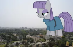 Size: 1024x656 | Tagged: safe, artist:chrzanek97, artist:thegiantponyfan, derpibooru import, maud pie, earth pony, pony, female, giant pony, giant/macro earth pony, giantess, image, irl, jpeg, looking down, macro, mare, mega giant, nigeria, photo, ponies in real life