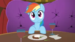 Size: 4999x2812 | Tagged: safe, artist:sollace, derpibooru import, rainbow dash, pegasus, pony, viva las pegasus, alcohol, bronybait, cute, dashabetes, date, derpibooru exclusive, dinner, eating, high res, hooves on the table, image, las pegasus, looking at you, offscreen character, png, pov, restaurant, show accurate, smiling, vector, wine