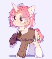 Size: 712x812 | Tagged: safe, artist:fenix-artist, derpibooru import, oc, unofficial characters only, pony, unicorn, clothes, donut, ear fluff, eyelashes, female, food, horn, horn impalement, image, mare, png, raised hoof, simple background, solo, unicorn oc
