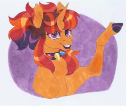 Size: 3213x2714 | Tagged: safe, artist:frozensoulpony, derpibooru import, oc, oc:phoenix fireworks, pony, unicorn, choker, female, image, jpeg, magical lesbian spawn, mare, offspring, parent:sunset shimmer, parent:twilight sparkle, parents:sunsetsparkle, solo, spiked choker, traditional art