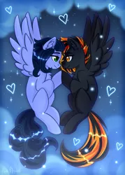 Size: 750x1050 | Tagged: safe, artist:leah minik, derpibooru import, oc, oc:mayday, oc:skiu, pegasus, pony, cloud, couple, heart, image, png, wings