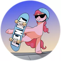 Size: 3023x3023 | Tagged: safe, artist:aquaticvibes, derpibooru import, pinkie pie, earth pony, pony, image, png, skateboard, solo