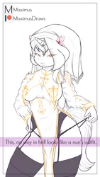 Size: 2160x3840 | Tagged: suggestive, artist:maximus, derpibooru import, oc, oc:sunlight stellaris, anthro, unicorn, image, looking at you, nun outfit, png, text