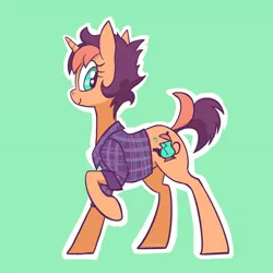 Size: 2048x2048 | Tagged: safe, artist:pfeffaroo, derpibooru import, oc, oc:kettle chip, unofficial characters only, pony, unicorn, clothes, flannel shirt, image, jpeg, shirt, smiling, solo