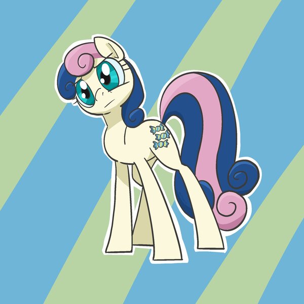 Size: 2048x2048 | Tagged: safe, artist:pfeffaroo, derpibooru import, bon bon, sweetie drops, earth pony, pony, bon bon is not amused, female, head tilt, image, jpeg, mare, solo, striped background, unamused