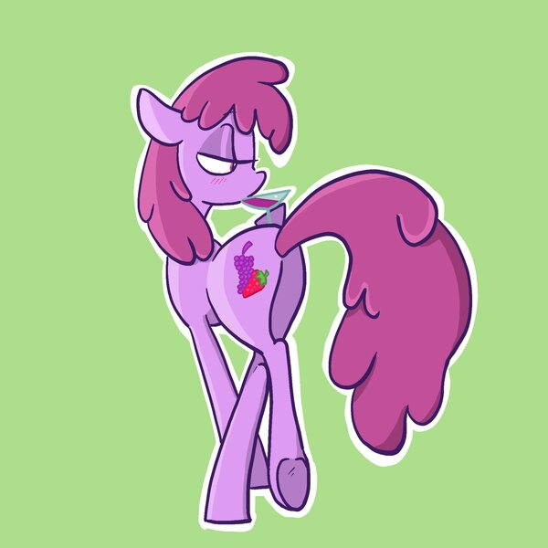 Size: 2048x2048 | Tagged: safe, artist:pfeffaroo, derpibooru import, berry punch, berryshine, earth pony, pony, alcohol, berry butt, blushing, butt, drinking, drunk, go home you're drunk, image, jpeg, lidded eyes, martini glass, plot, solo, underhoof