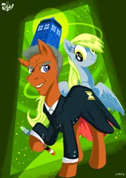 Size: 2480x3508 | Tagged: safe, artist:jowybean, derpibooru import, derpy hooves, earth pony, pegasus, pony, 2014, clothes, coat, doctor who, female, image, jpeg, male, mare, old art, sonic screwdriver, stallion, twelfth doctor
