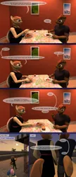 Size: 1440x3321 | Tagged: safe, artist:spud, derpibooru import, bon bon, button mash, sweetie drops, oc, oc:cream heart, anthro, comic:family bonds, comic, conversation, dialogue, eating, female, food, fork, french fries, holding hands, image, jpeg, looking at each other, looking at someone, male, mother and child, mother and son, painting, smiling, smiling at each other, walking