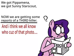 Size: 960x720 | Tagged: safe, derpibooru import, editor:wonderwolf51, pipp petals, angry, confused, g5, i just don't know what went wrong, image, newspaper, pippamena, png, reaction image, reading, we all know who