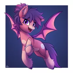 Size: 1000x1000 | Tagged: safe, artist:luminousdazzle, derpibooru import, oc, oc:rhea, unofficial characters only, bat pony, pony, bracelet, colored sketch, ear fluff, ear piercing, fangs, female, flying, image, jewelry, mare, piercing, png, simple background, sketch, smiling, solo, solo female, unshorn fetlocks