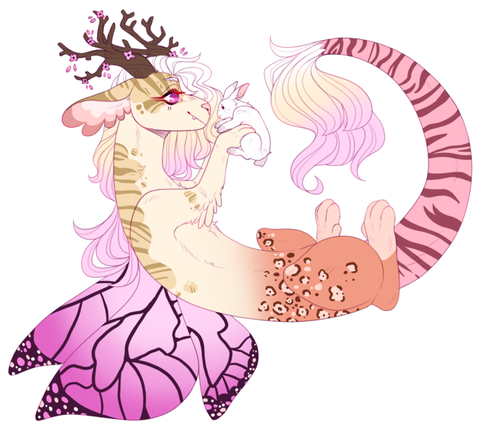 Size: 2296x2039 | Tagged: safe, artist:sleepy-nova, derpibooru import, oc, oc:sakura blossom, draconequus, rabbit, animal, female, image, png, simple background, solo, transparent background