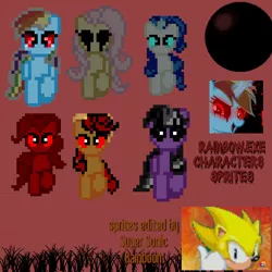 Size: 800x800 | Tagged: safe, artist:srdv, derpibooru import, applejack, fluttershy, pinkie pie, rainbow dash, rarity, twilight sparkle, twilight sparkle (alicorn), alicorn, earth pony, pegasus, pony, unicorn, .exe, female, glow, glowing eyes, horn, image, jpeg, magic, male, mare, pixel art, rainbow.exe, smiling, sonic the hedgehog, sonic the hedgehog (series), sprite, super sonic, text, thumbs up, wings