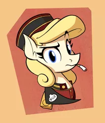Size: 851x1000 | Tagged: safe, artist:anontheanon, ponybooru import, oc, oc:belle hop, unofficial characters only, earth pony, pony, abstract background, bust, cigarette, female, hat, image, jpeg, looking at you, mare, portrait, raised eyebrow, smoking, solo